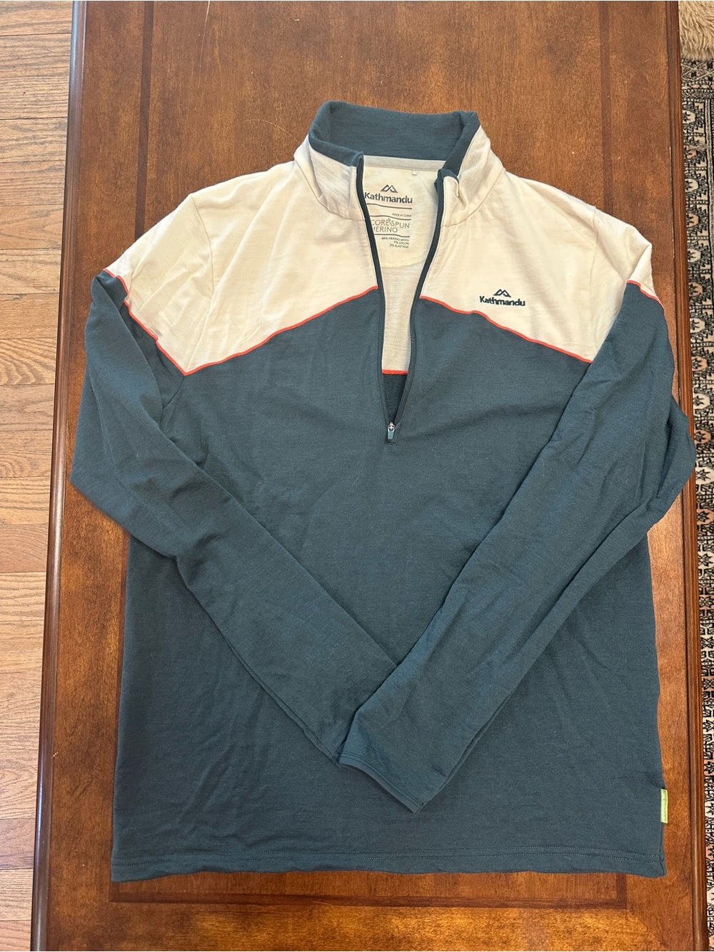 Kathmandu Men's Gray and Cream Half-Zip Pullover Base Layer Wool Blend